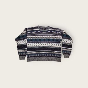 Vintage 90s Expressions purple grey and black striped funky crewneck sweater